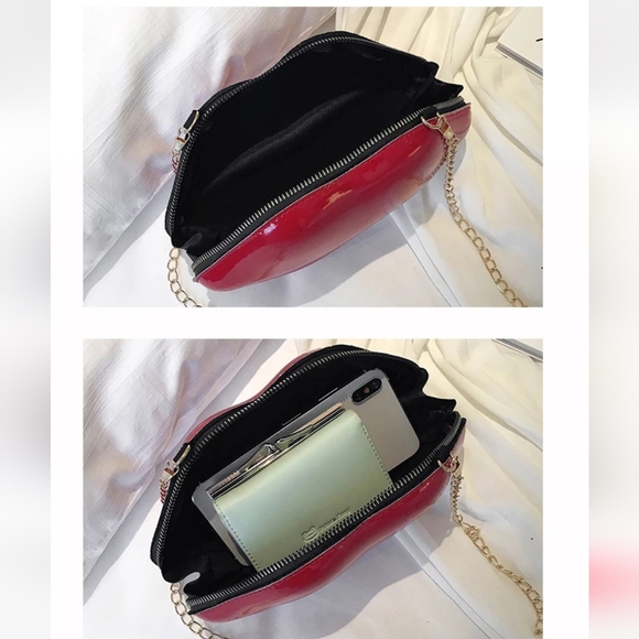 Lips purse bag vegan leather Valentine’s Day gift NEW Red lips kiss gold red - Picture 13 of 15